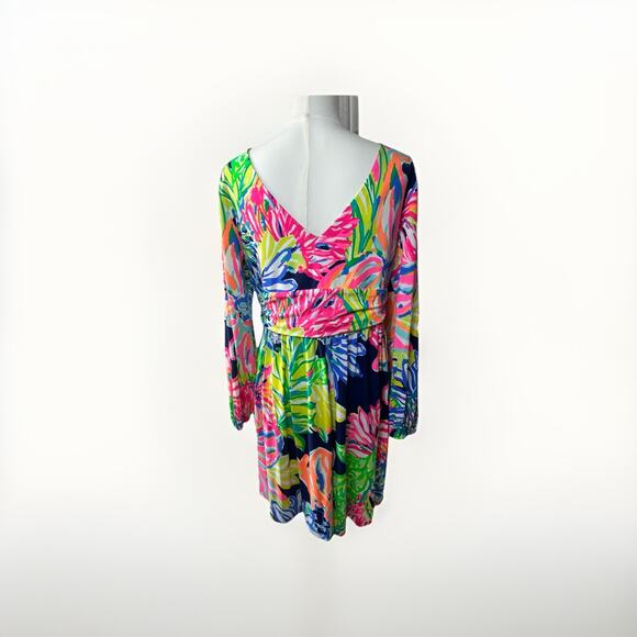 Lily Pulitzer Fleur Dress Navy Travelers Palm Size XL 14 16 - Picture 6 of 10
